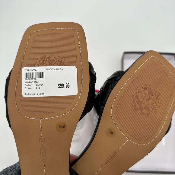 VINCE CAMUTO New in Box Antonni Black Leather Slide Sandal //  6.5 - Picture 13 of 14